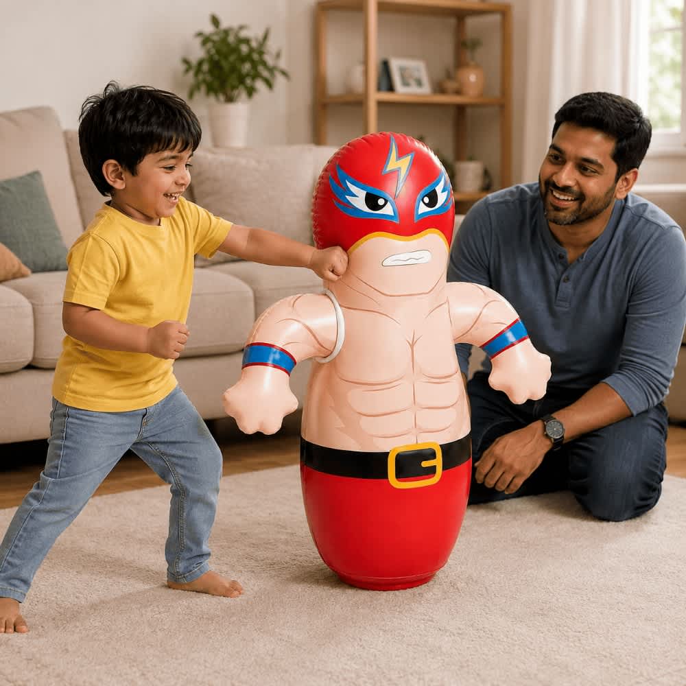 Inflatable Wrestler Punching Bag for Kids Bounce Back Bop Bag Free Standing Boxing Toy