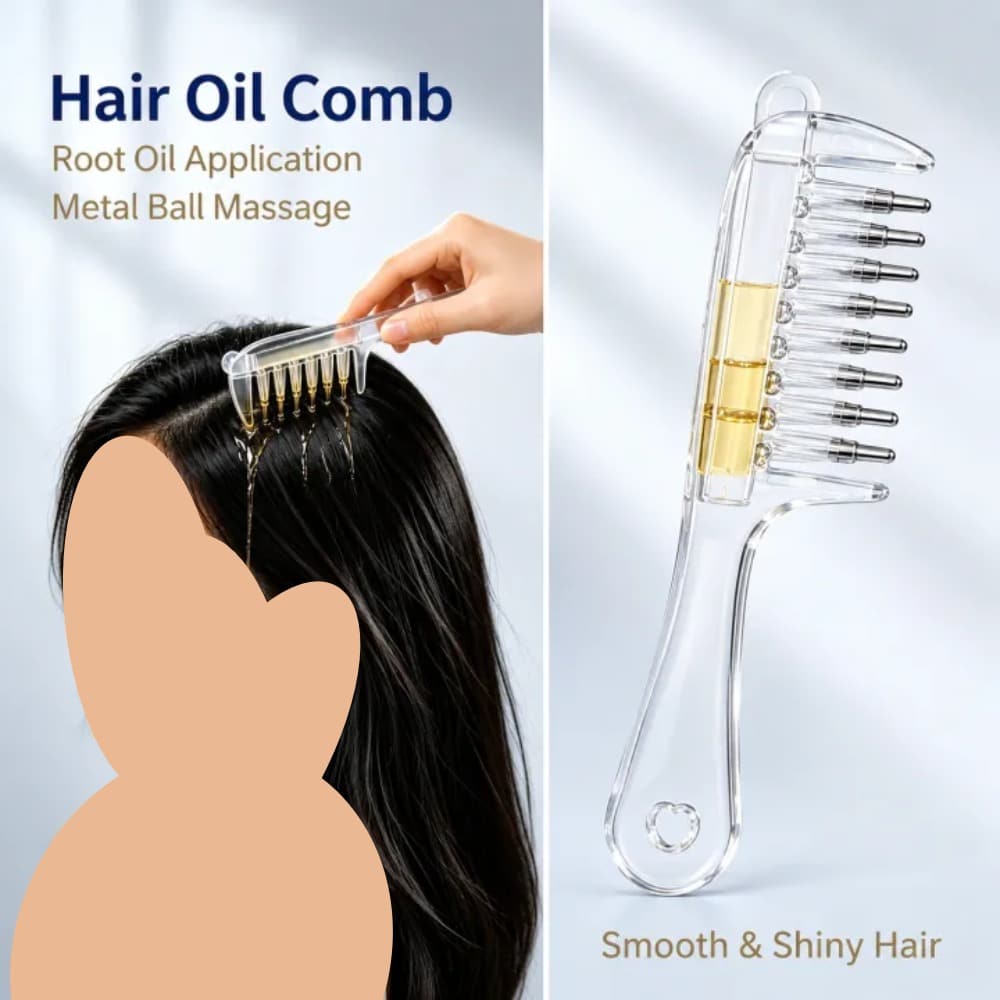 Hair Oil Applicator Comb with Metal Ball Scalp Massager Crystal Liquid Guide Comb for Hair Growth