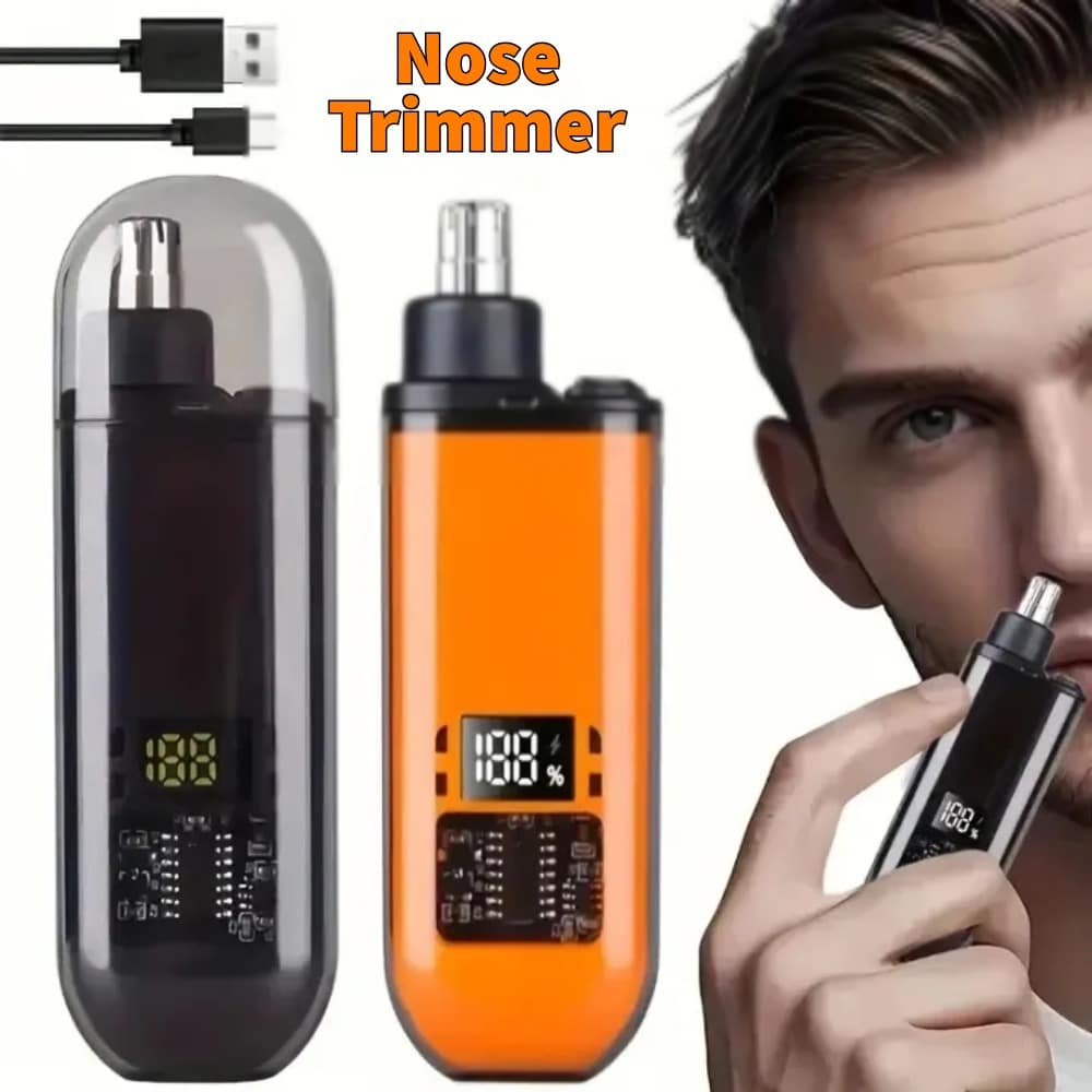 Rechargeable Electric Nose Hair Trimmer with 360° Rotating Head & LED Digital Display