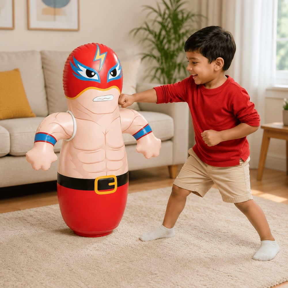 Inflatable Wrestler Punching Bag for Kids Bounce Back Bop Bag Free Standing Boxing Toy