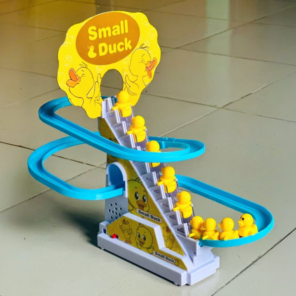 Funny Automatic Small Duck Stair Climbing Roller Coaster Track Toy with Music and LED Lights for Kids